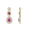 Etnico Gold Plated Traditional Stone & Beads Tear Drop Earrings For Women