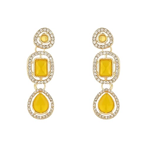 Etnico Gold Plated Traditional Stone & Beads Tear Drop Earrings For Women