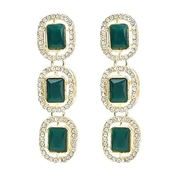 Etnico Gold Plated Mother's Day Special Traditional Green Stone Drop Dangle Earrings For Women