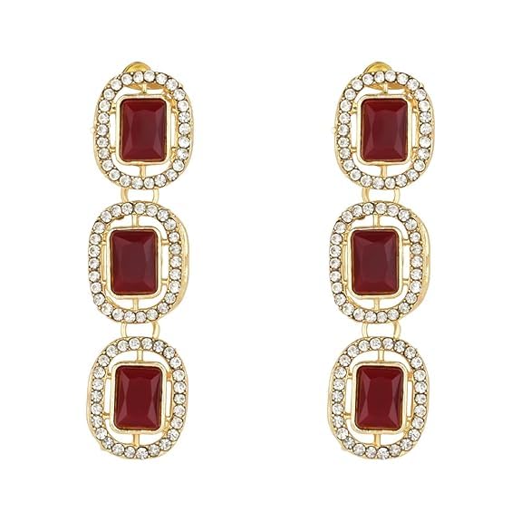 Etnico Gold Plated Traditional White Stone Drop Dangle Earrings For Women