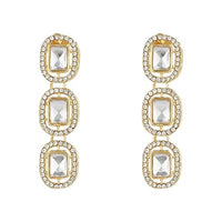 Etnico Gold Plated Traditional White Stone Drop Dangle Earrings For Women