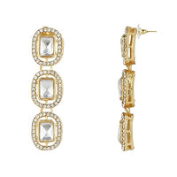 Etnico Gold Plated Traditional White Stone Drop Dangle Earrings For Women
