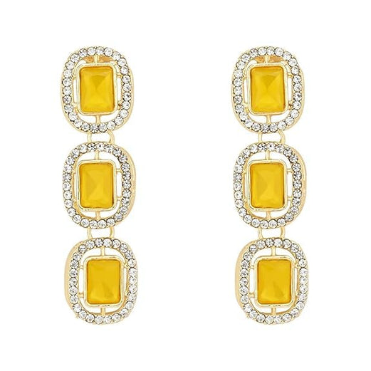Etnico Gold Plated Traditional White Stone Drop Dangle Earrings For Women
