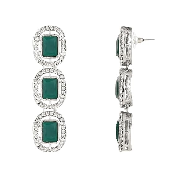 Etnico Silver Plated Traditional White Stone Drop Dangle Earrings For Women