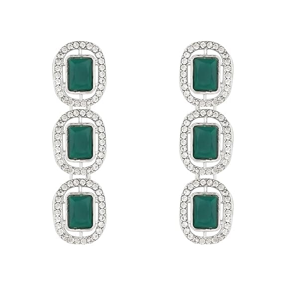 Etnico Silver Plated Traditional White Stone Drop Dangle Earrings For Women