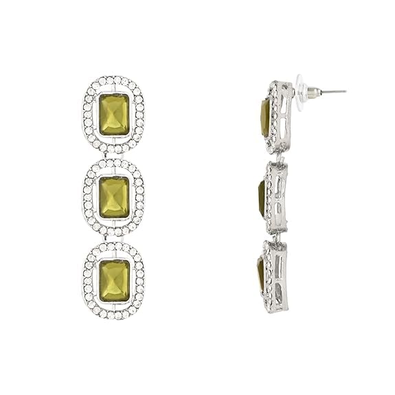 Etnico Silver Plated Traditional White Stone Drop Dangle Earrings For Women