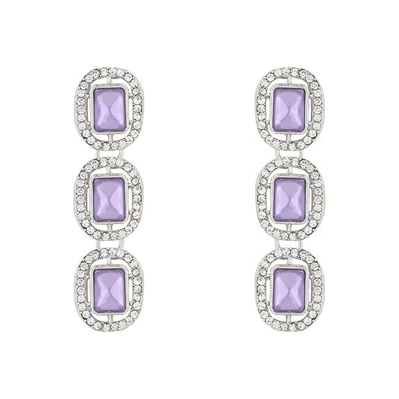 Etnico Silver Plated Traditional White Stone Drop Dangle Earrings For Women