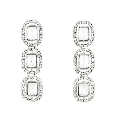 Etnico Gold Plated Traditional White Stone Drop Dangle Earrings For Women