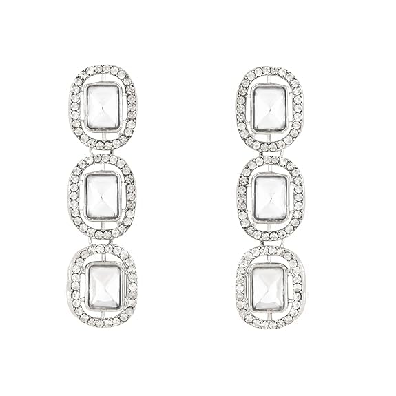 Etnico Gold Plated Traditional White Stone Drop Dangle Earrings For Women