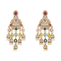 Etnico Gold Plated Traditional Kundan and Mother of Pearl Jhumki Danglers Earrings for Women