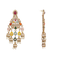 Etnico Gold Plated Traditional Kundan and Mother of Pearl Jhumki Danglers Earrings for Women