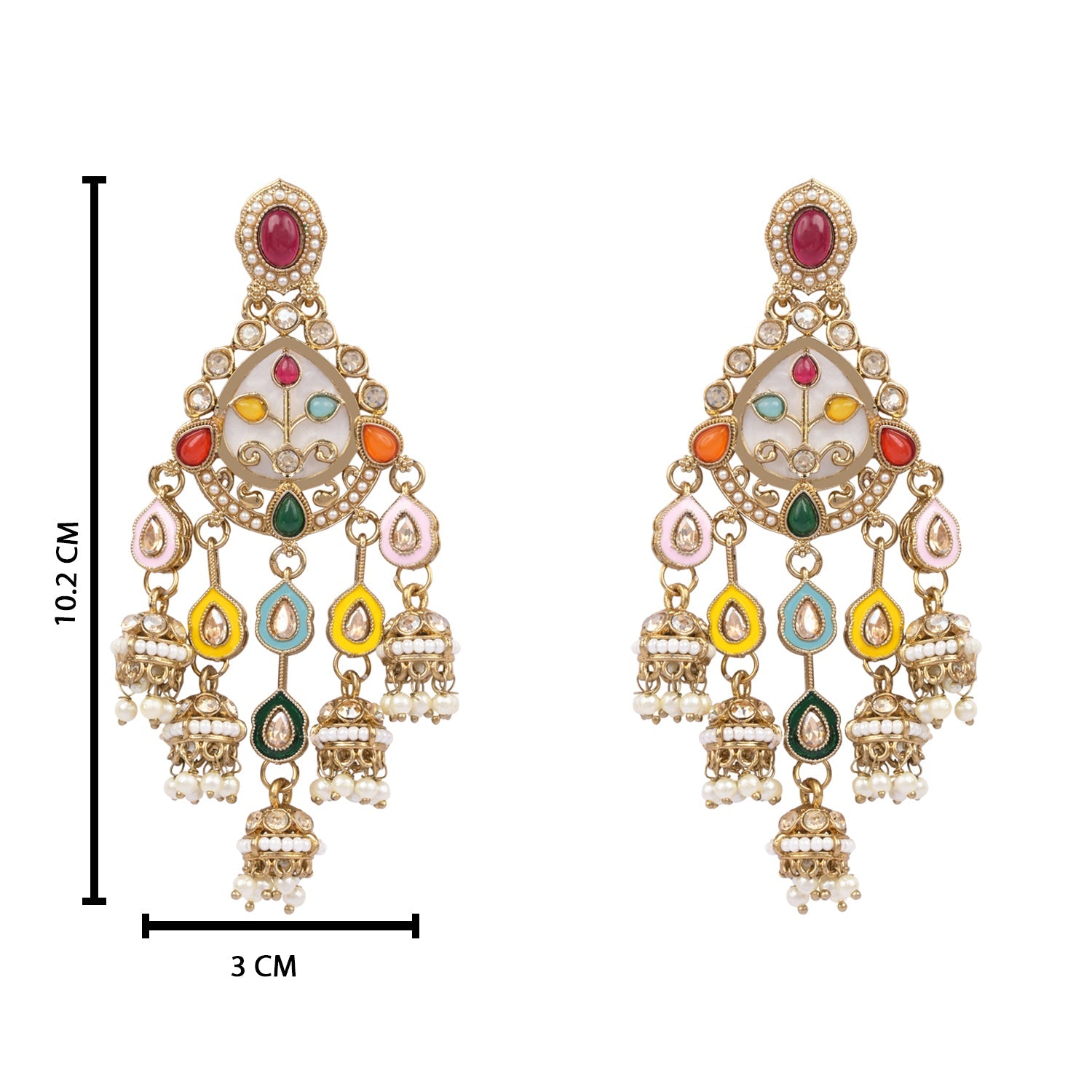 Etnico Gold Plated Traditional Kundan and Mother of Pearl Jhumki Danglers Earrings for Women