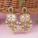 Etnico Gold Plated Traditional Multicolor Kundan and Mother of Pearl Jhumki Danglers Long Earrings for Women