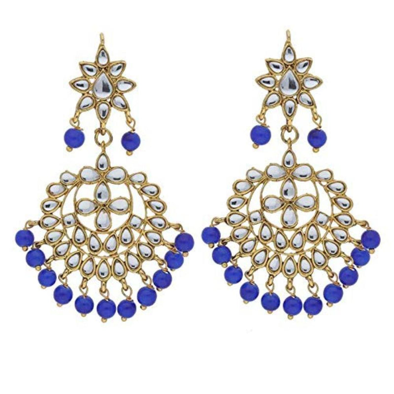 Etnico Traditional Gold Plated Kundan & Pearl Earrings for Women (E7058BL)