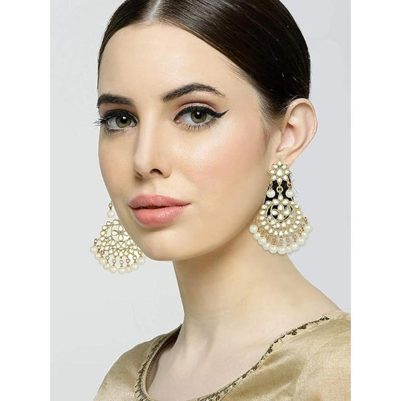 Etnico Traditional Gold Plated Kundan & Pearl Earrings for Women (E7058W)