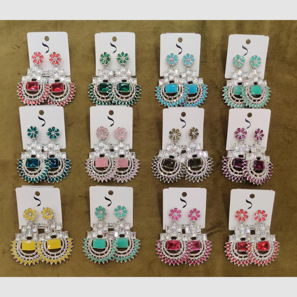 Dhwani Silver Plated Crystal Stone And Austrian Stone Dangler Earrings