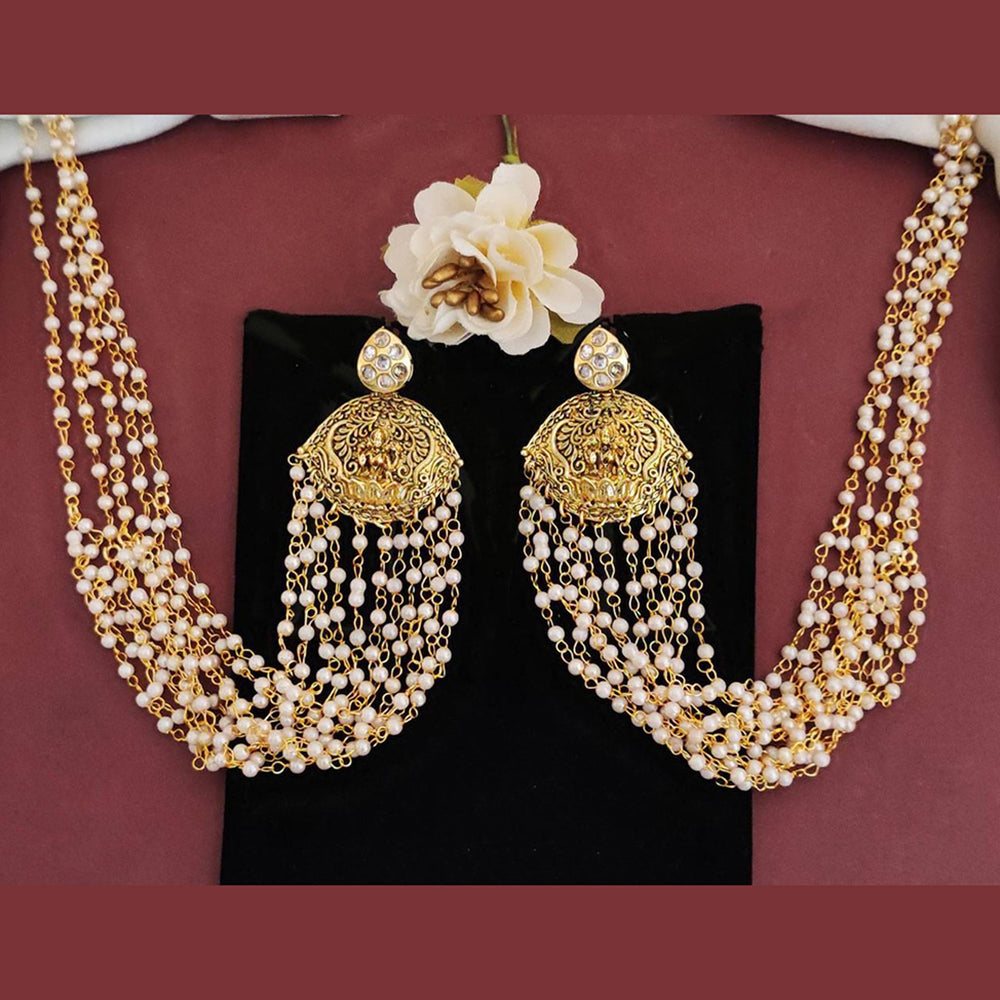 Js Fashion  Laxmi Design Fancy Style Beautiful Temple Clustered Pearl Temple Kaan Chain Earring