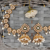 Js Fashion  Antique Jewellery High Gold Polish Clustered Pearl Full Stone Party Wear Earrings
