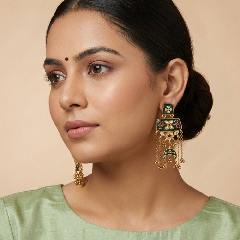 Js Fashion  Kemp Design Rajwadi Polish Party Wear Earrings