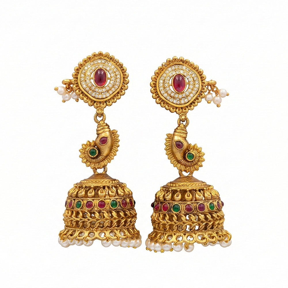 JS Fashion Royal Pota Stone And Pearl Jhumki Earrings