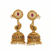 JS Fashion Royal Pota Stone And Pearl Jhumki Earrings