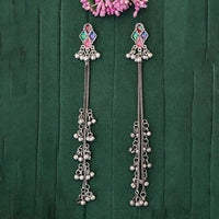 JS Fashion Oxidised Plated Designer Crystal Stone And Pearl Dangler Earrings