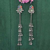 JS Fashion Oxidised Plated Designer Crystal Stone And Pearl Dangler Earrings