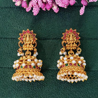 JS Fashion Royal Temple Pota Stone And Pearl Jhumki Earrings