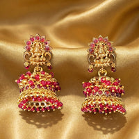 JS Fashion Royal Temple Pota Stone And Pearl Jhumki Earrings