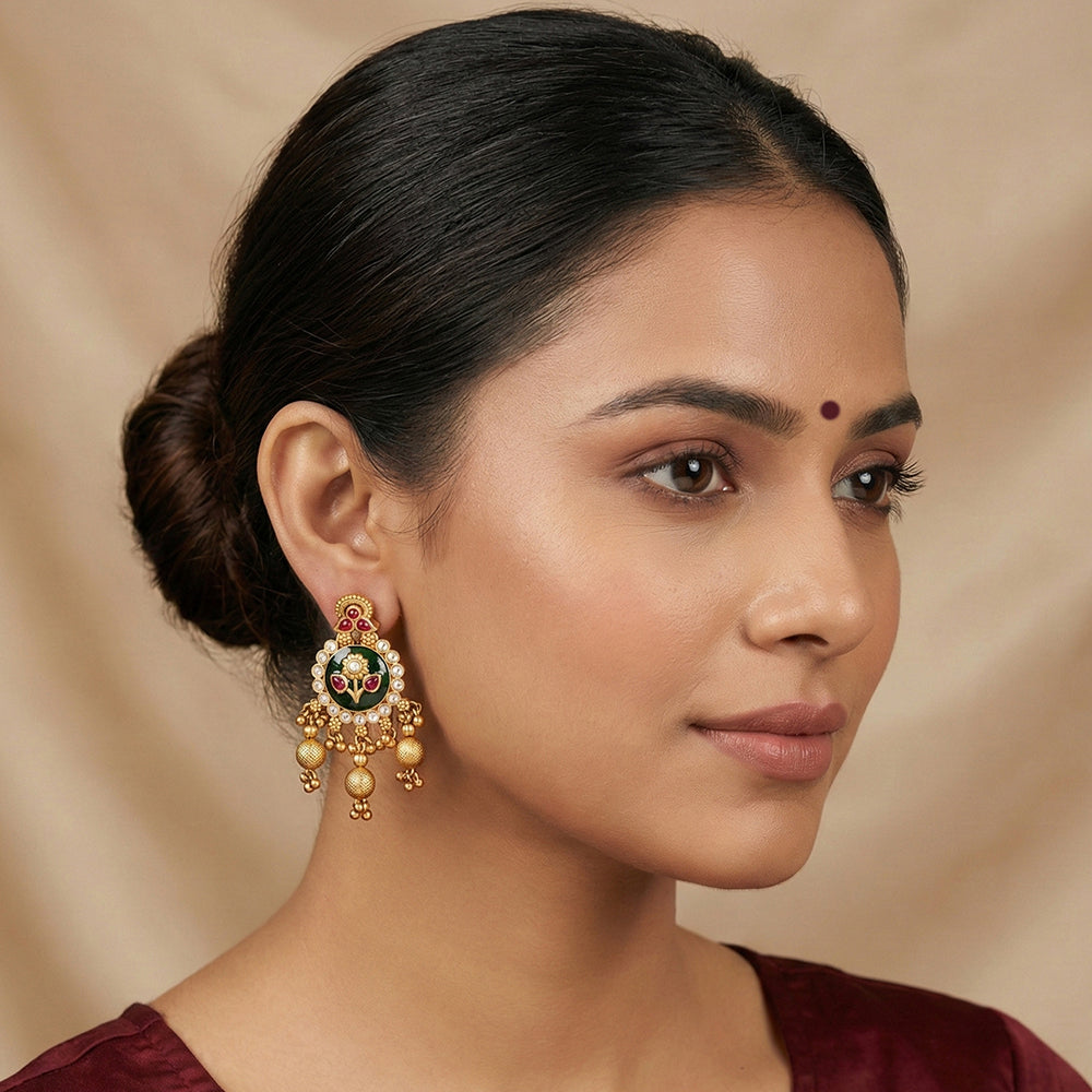 Js Fashion  Rajwadi Floral Motif Designer Earrings