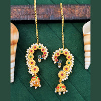Js Fashion  Floral Peacock Kaan Chain Jhumka Earrings with Pearls