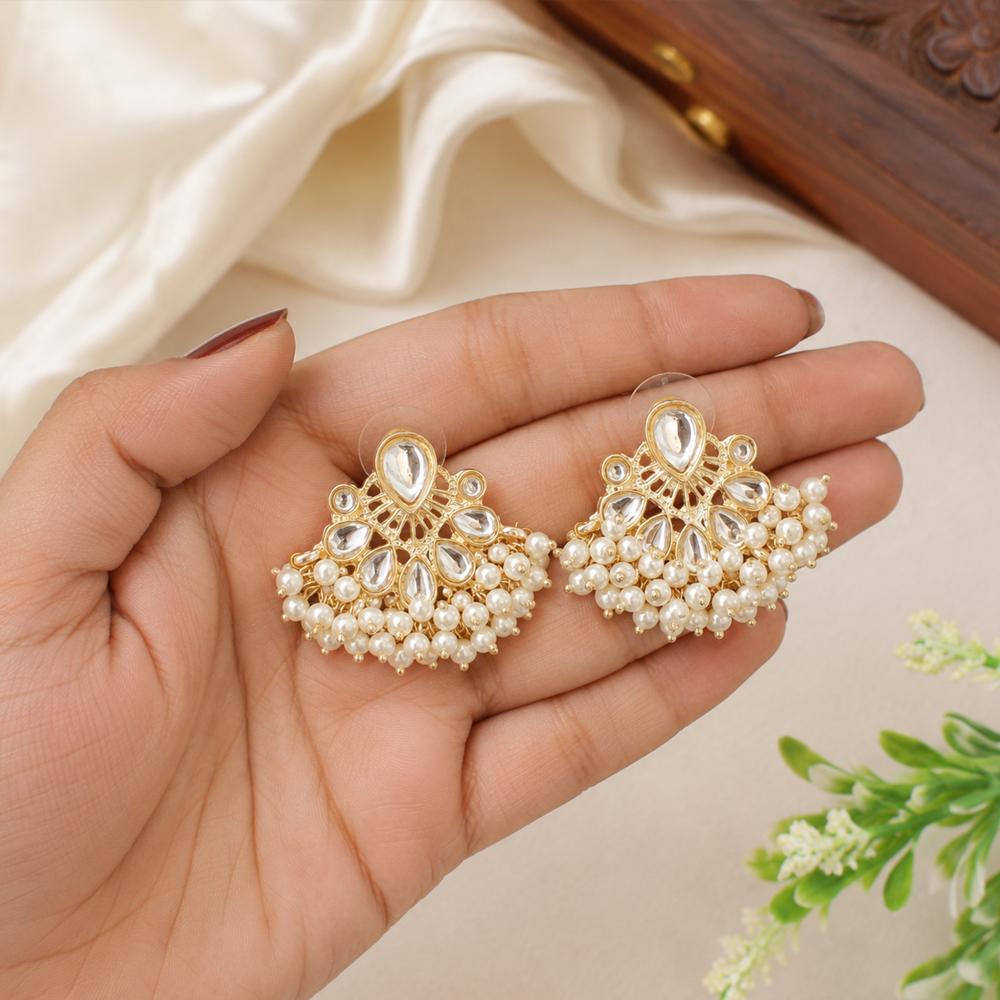 Js Fashion  Designer Pearl Drop Kundan Party Wear Earrings