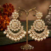 Js Fashion  Designer Pearl Chandbali Earrings with Kundan Work