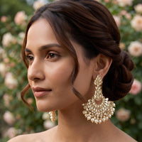 Js Fashion  High Gold Kundan Pearl Chandbali Earrings for Women
