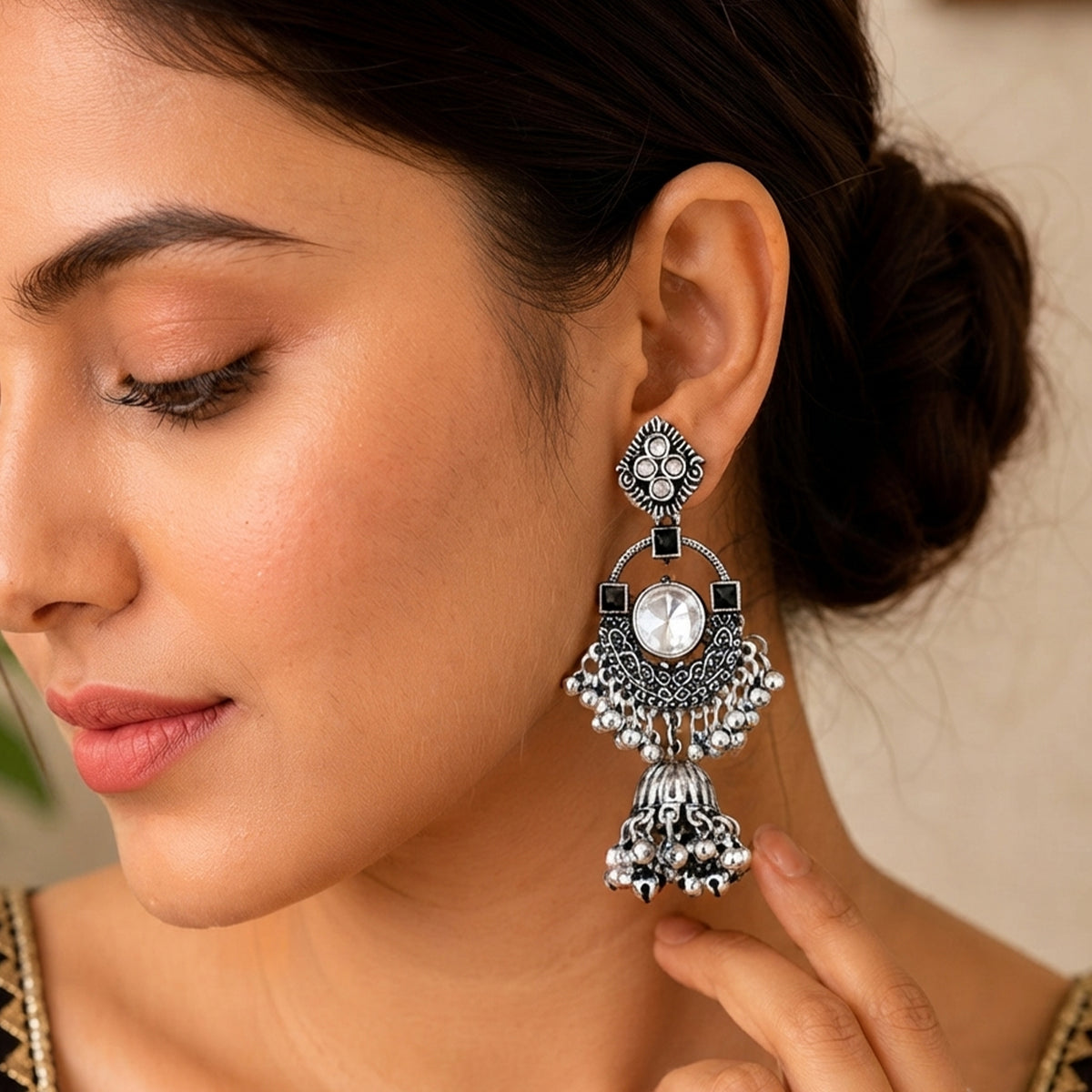 Js Fashion Pack of 4 Designer Oxidized Earrings for Women