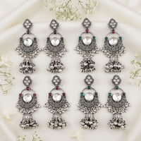 Js Fashion Pack of 4 Designer Oxidized Earrings for Women