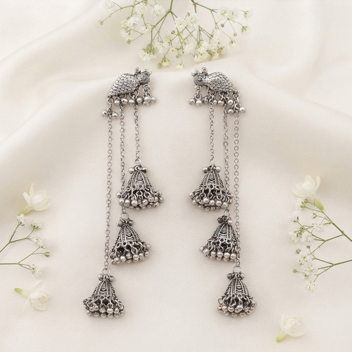 Js Fashion Pack of 4 Designer Oxidized Earrings for Women