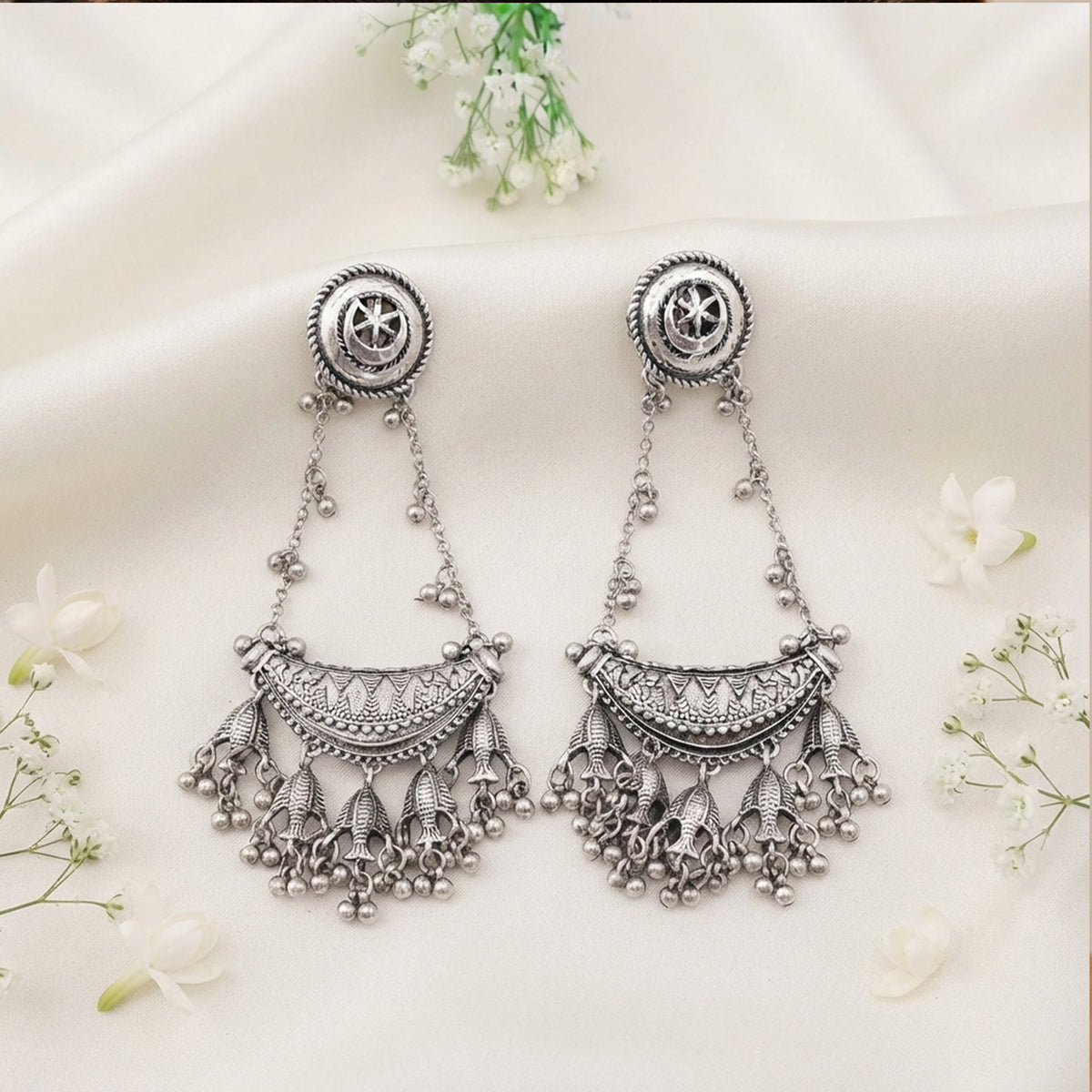 Js Fashion Pack of 4 Designer Oxidized Earrings for Women
