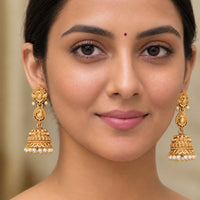 Js Fashion  Traditional Peacock Motif Antique Jhumka Earrings