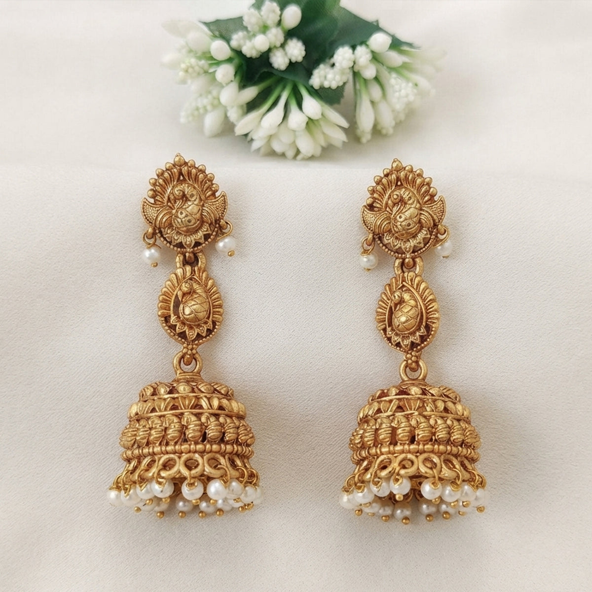 Js Fashion  Traditional Peacock Motif Antique Jhumka Earrings