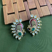 Arham Premium Gold Plated Designer Heavy Polki Kundan Beads Meenakari Dangler Earrings