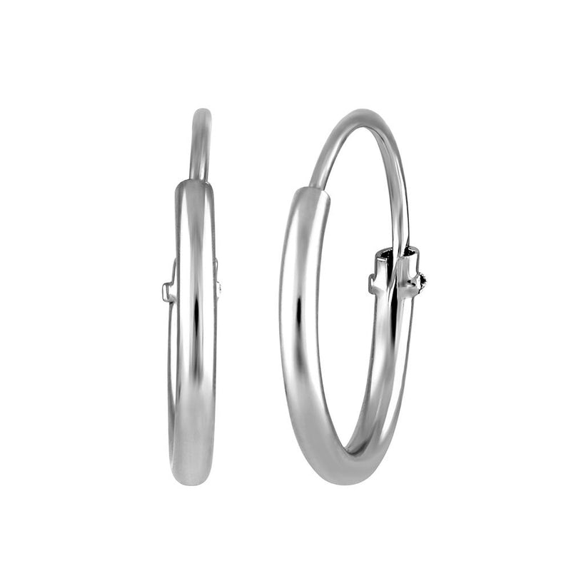 Mahi Rhodium Plated Plain Round Hoop Bali Earrings for Men (ER1109837RMen14mm)