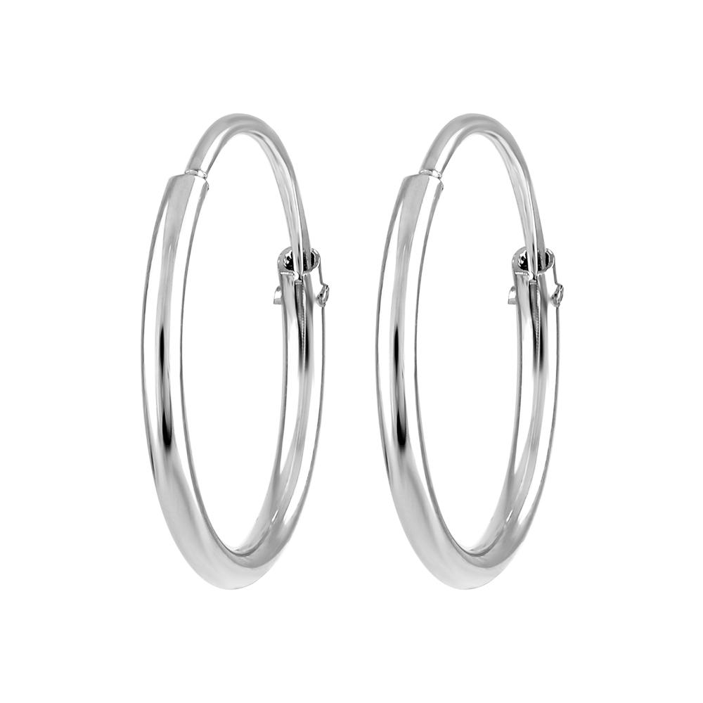 Mahi Rhodium Plated Plain Round Hoop Bali Earrings for Men (ER1109837RMen18mm)