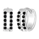 Mahi Rhodium Plated Double Line Black Crystals Hoop Bali Piercing Mens Earrings (ER1109838RMen)