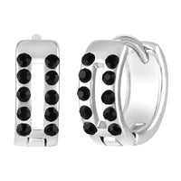 Mahi Rhodium Plated Double Line Black Crystals Hoop Bali Piercing Mens Earrings (ER1109838RMen)