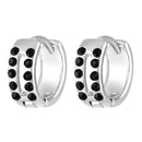 Mahi Rhodium Plated Double Line Black Crystals Hoop Bali Piercing Mens Earrings (ER1109838RMen)