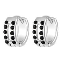 Mahi Rhodium Plated Double Line Black Crystals Hoop Bali Piercing Mens Earrings (ER1109838RMen)