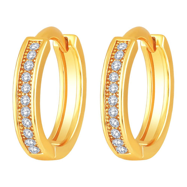 Mahi Gold Plated Single Line Crystals Hoop Bali Piercing Mens Earrings (ER1109839GMen)
