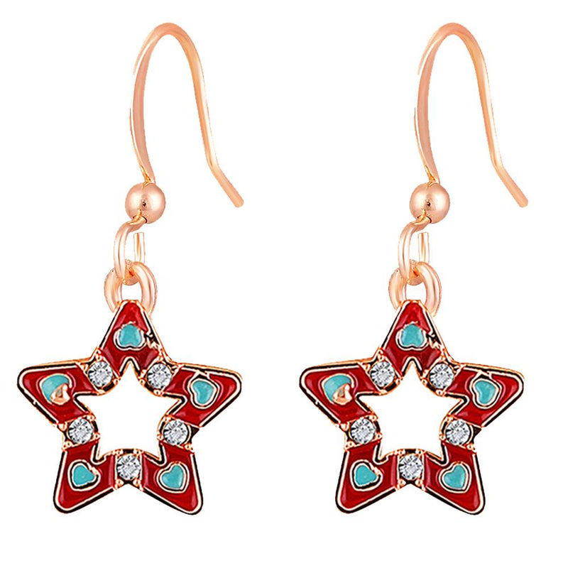 Mahi Rose Gold Plated Red Meenakari Work and Crystals Star Earrings for Women (ER1109846ZRed)