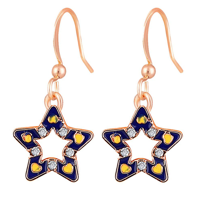 Mahi Rose Gold Plated Navy Blue & Yellow Meenakari Work and Crystals Star Earrings for Women (ER1109847ZNBlu)